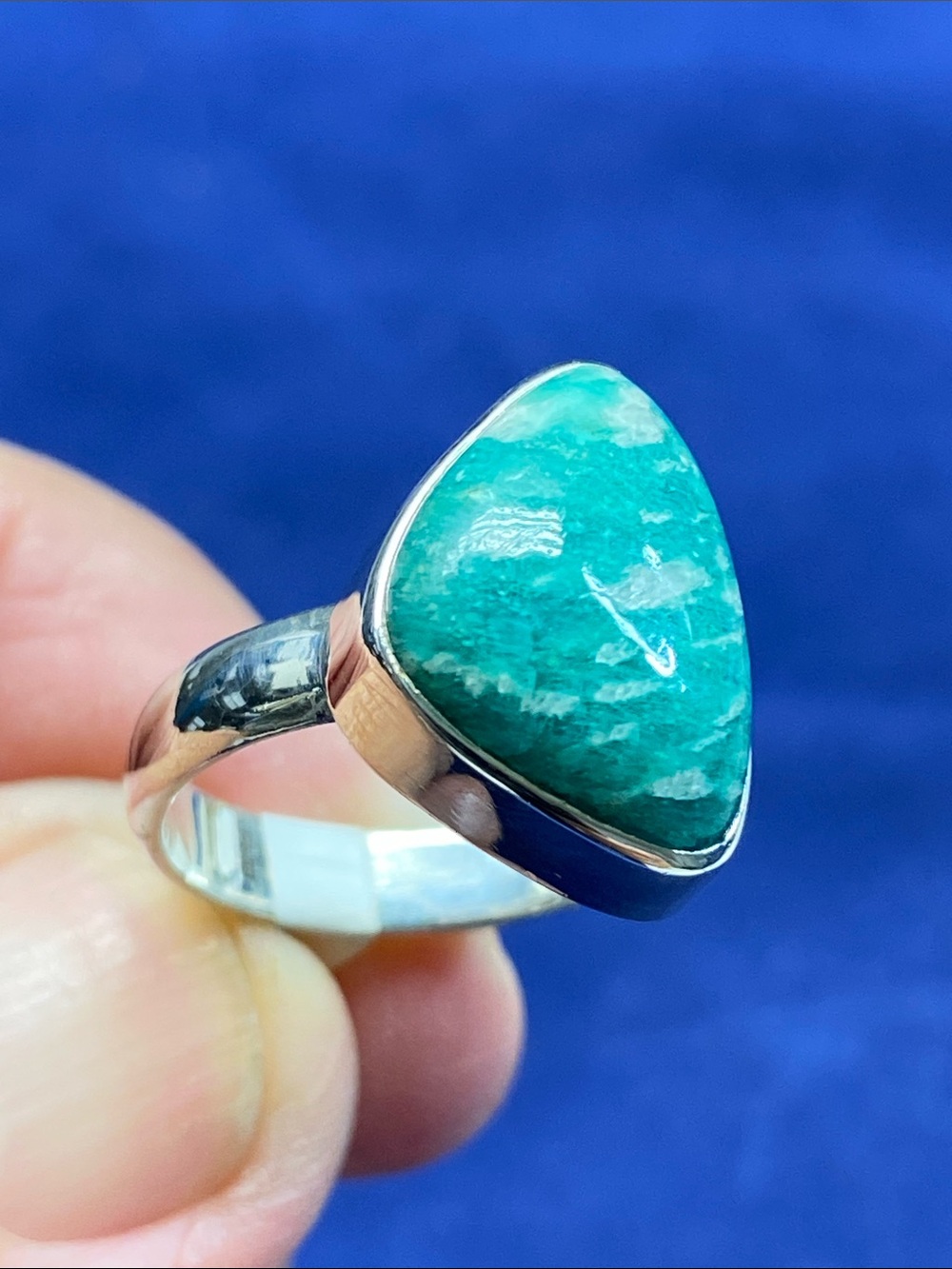 Sterling Silver Teal Amazonite Triangle Ring Size 7